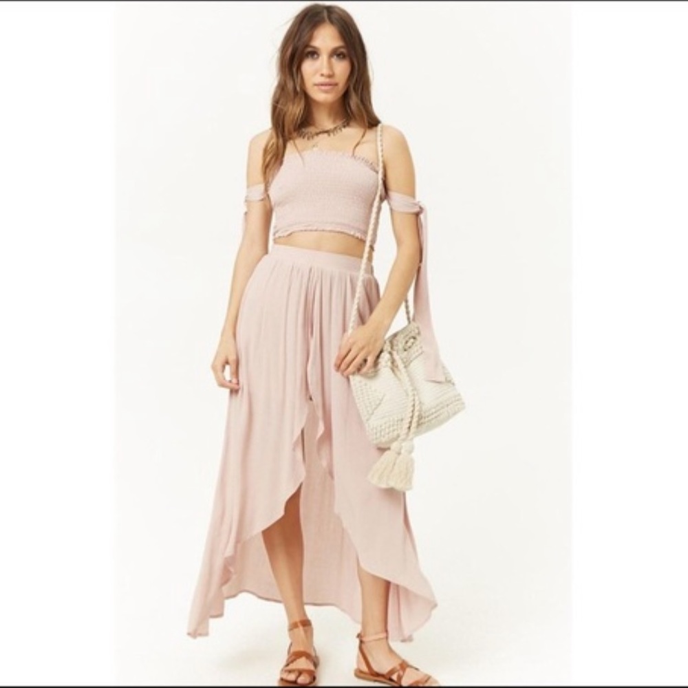 Blush bohemian crop top and high-low skort set